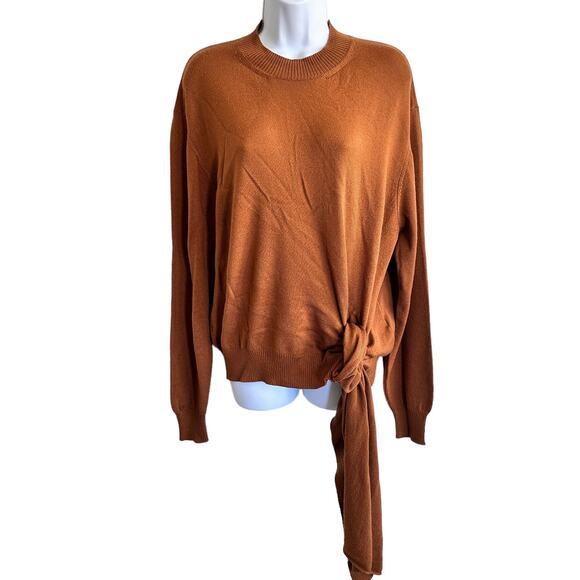 Monse Wool Brown Long Sleeves Knotted Front Sweater Italy Large